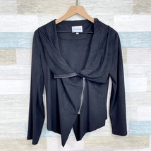 Vigoss Faux Suede Drapey Asymmetric Moto Zip Jacket Black Stretch Womens... - $29.69