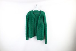 Vtg 70s Womens Large Heavyweight Wool Chunky Cable Knit Open Cardigan Sweater - £47.03 GBP