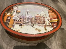 Vintage 1970’s Sunshine Biscuits Cookie Tin “Snow On Montmartre” &amp; “Petit Cafe” - £15.83 GBP