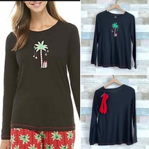 HUE Candy Palm Christmas Pajama Top Tee With Slippers Black Red Womens S... - $14.84