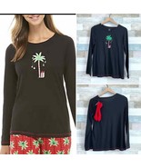 HUE Candy Palm Christmas Pajama Top Tee With Slippers Black Red Womens S... - £11.67 GBP