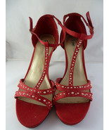 Fioni Night Women&#39;s Stiletto Pumps Sz 6.5 Red Strap Gold Studded w Ankle... - €11,81 EUR