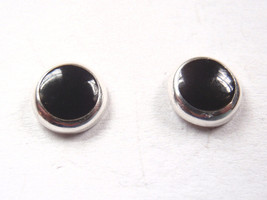 Simulated Black Onyx 925 Sterling Silver Round Stud Earrings 6.5 mm - £7.24 GBP