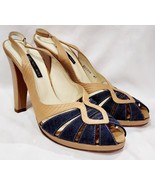 Bruno Magli BEIGE TAN BLUE Heel Pump Leather Slingback Open 41 Women US 11 New - $1,505.39 MXN