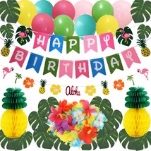 Hawaiian Flamingo Pineapple Decor Luau Party Supplies Birthday Decorations Inclu - £22.72 GBP