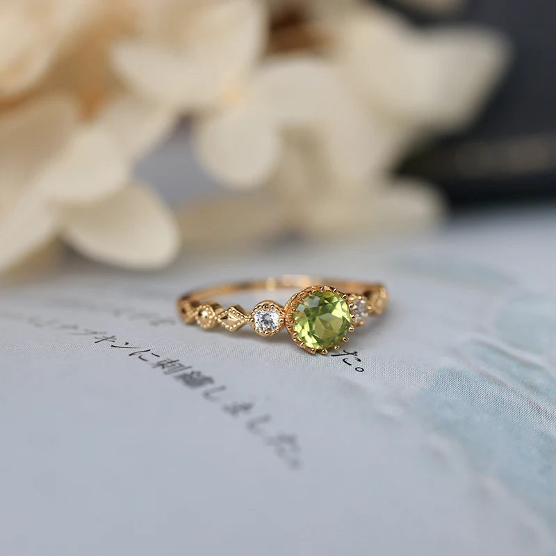 Gemstone Peridot Ring For Women Natural Stone Ring 925 Sterling Silver Gold Verm - £25.38 GBP