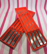 MoD Mid Century Decorative Fondue Forks 2 Boxed Sets Walnut Stainless Japan - £7.90 GBP