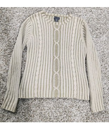 Vintage Banana Republic Womens Large Cardigan Large Tan Chunky Ribbed Ca... - $38.41 CAD