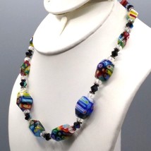 Vintage Millefiori Art Glass Floral Necklace, Graduated Chunky Murano Beads and - £143.81 GBP