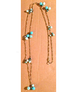 Vintage 1980s Gold Paperclip Chain Light Robins Egg Speckled Baby Blue B... - $54.39 CAD