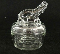 Vintage Jeanette Glass Powder Jar Trinket Box Dish with Figural Elephant Lid - £11.14 GBP