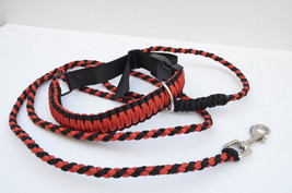 550 Paracord Dog Collar &amp; Leash Set 15&quot; - 25&quot; Collar 6 foot Leash (Red / Black) - £13.36 GBP