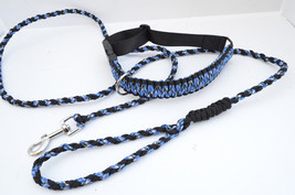 550 Paracord Dog Collar &amp; Leash Set 15&quot; - 25&quot; Collar 6 foot Leash (Blue / Black) - £13.08 GBP