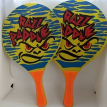 Vintage Sportcraft RAZZ PADDLE Set of 2 Wooden Racket Ball Paddles 80s 90s Neon - £15.70 GBP