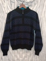 Kaelin Sweater Knit 1/4 Zip Black Geometric Wool Blend - £17.17 GBP