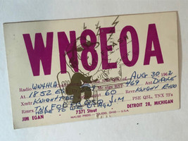 Vintage Ham Radio Card WN8EOA Detroit Michigan 1962 - £3.95 GBP