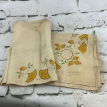 Vintage Cloth Napkins Lot Of 2 Beige Embroidered Floral Print FLAW - £11.89 GBP
