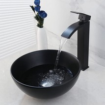 13&quot; Black Bathroom Ceramic Vessel Sink With Faucet And Drain Combo Above... - $96.99