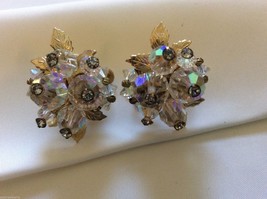 Vendome Fancy gold  tone Auroral Borealis Beaded cluster clip on Earrings - £59.02 GBP