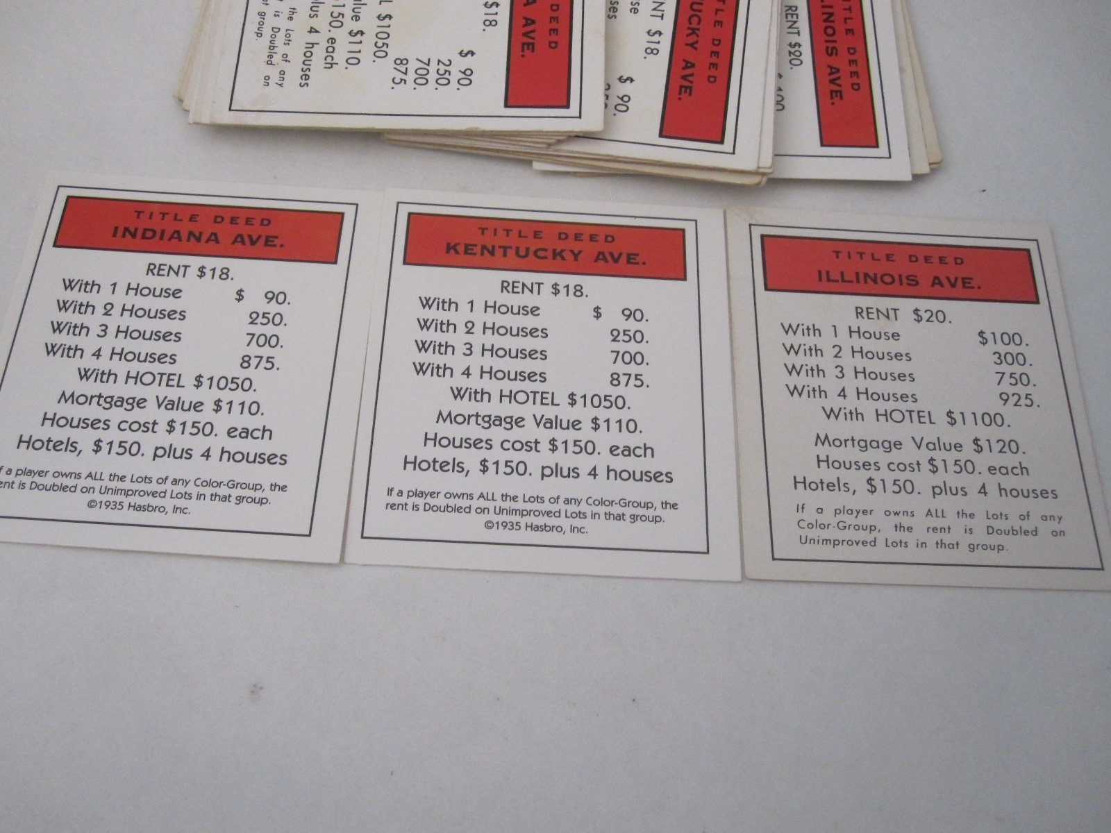 Monopoly Property Deed Set: Illinois, Kentucky, Indiana