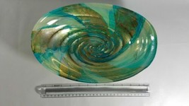  Il Quadrifoglio Hand Decorated Glass Art Bowl Metallic GOLD/TEAL - £23.23 GBP