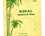 Royal Sandwich Shop Menu 647 Castro Street in Hayward California 1930&#39;s - £32.67 GBP