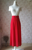 Red Long Double Slit Skirt Outfit Women Plus Size Party Skirt with Belt image 3