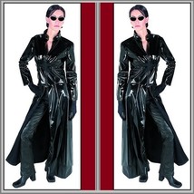 Goth Black Matrix Trinity Trench Coat Faux Patent Leather "Wet Look" Front Zips image 2