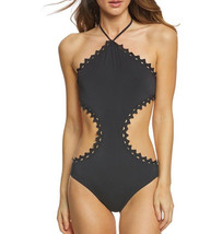  NEW Vince Camuto Sea Scallops High Neck Monokini Swimsuit size 12 Black - £35.60 GBP