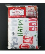 Christmas Vinyl Tablecloth 60 x 102 White Seasons Greetings Joy Happy Ho... - $31.44 CAD