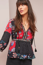 New Anthropologie Naomi Patchwork Peasant Top by Love Sam  $275 SMALL  - £69.89 GBP