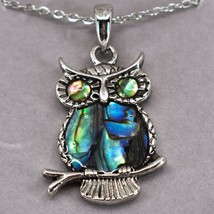 Storrs Wild Pearle Abalone Shell Owl Pendant &amp; Silver Tone Necklace - £15.81 GBP