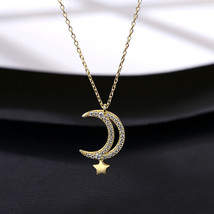 Women&#39;s Moon Necklace S925 Silver Necklace Clavicle Chain Crescent Moon Star - £10.16 GBP