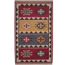 Herat Oriental Indo Hand Woven Tribal Vegetable Dye Kilim Wool Rug 3&#39; x 5&#39; - $100.97