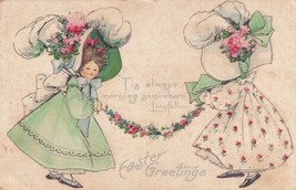 Easter Greetings Little Girls in Bonnets Longfellow Quote Postcard A21 - £2.38 GBP