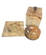 Marble Candle Tray or Coaster and 2 Marble Trinket Boxes One Round One Square - $22.49