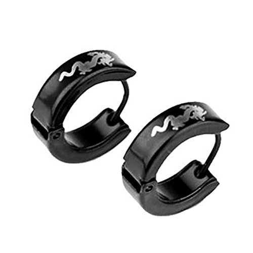 Men's Titanium Steel Dragon Pattern Earring (Black) - One Pair [Office Product]