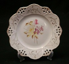 Vintage Porcelain Embossed Pierced Saucer White Magnolia Floral w Gold T... - $9.89