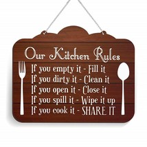 Wall Decor Hanging Door Hanging Sign Quote for Home Decor &amp; Kitchen Rules 11 x 5 - £27.24 GBP