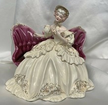 Vintage Florence Ceramics Hand Painted Victoria with Bonnet Love Seat Figurine - £217.48 GBP
