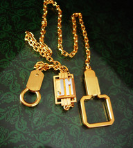 Gold filled Watch Chain Art deco Vintage Personalized JM initial Letter mens ves - $165.00