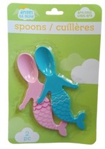 Angel of Mine BPA Free Mermaid Plastic Baby Spoons Pink &amp; Blue 2 Count P... - £5.39 GBP