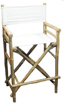 Bamboo Tiki Bar Stool Patio Deck Folding Directors Chair Set of 2 Natural Canvas - £180.37 GBP