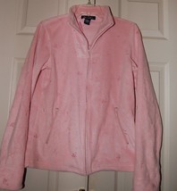 DENIM &amp; CO Light Pink FLEECE JACKET Size X-Small Embroidered Pockets Ful... - £15.98 GBP