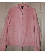 DENIM &amp; CO Light Pink FLEECE JACKET Size X-Small Embroidered Pockets Ful... - £15.98 GBP