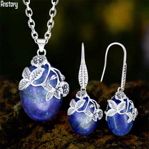 Vintage Lapis Lazuli Floral Necklace  Earring Set - $40.95