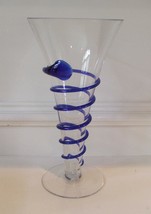 Glass Vase Clear with Blue Swirl Glass Applied 11.5&quot; Tall 6&quot; Wide at Top 5&quot; Base - £27.53 GBP