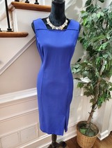 Talbots Women&#39;s Blue Solid Rayon Square Neck Sleeveless Knee Length Dress Size 6 - £27.57 GBP