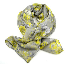 Women new yellow gray floral print rectangle long soft scarf - $9,999.00