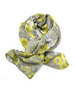 Women new yellow gray floral print rectangle long soft scarf - £7,855.23 GBP